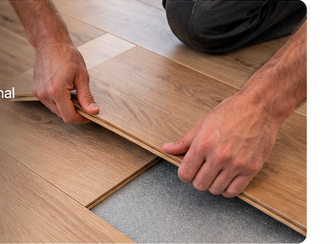 Hands installing click flooring